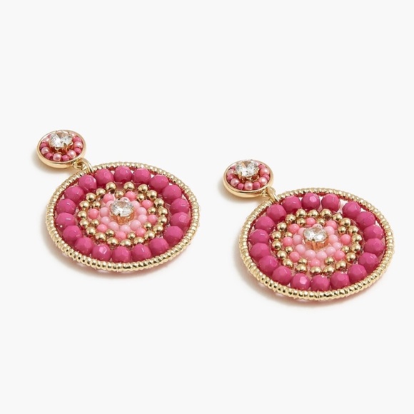 New JCREW Beaded Circle Statement Earrings in Vivid Begonia $45 CC833 - Picture 1 of 2